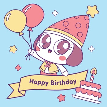 happy birthday card with cute cartoon dog vector