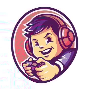 a cartoon boy playing design art games with headphones vector