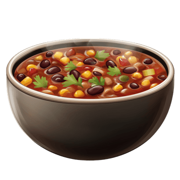 A bowl of chili and beans with corn and cilantro png