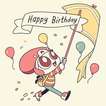 happy birthday cartoon character holding a flag vector