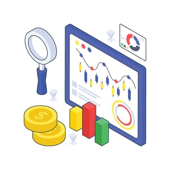 Stock Market Analysis isometric Colored illustration vector