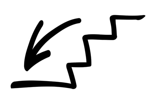 Stairs down icon. Stairs with down arrow black icon. hand drawn illustration isolated on white background. vector