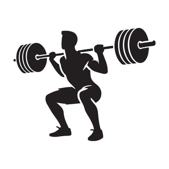 Powerful Silhouette of a Man Performing a Barbell Squat vector