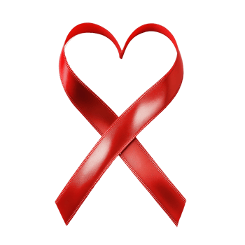 A heart shaped red ribbon isolated on a transparent background symbolizing love and affection, red ribbon with heart isolated on transparent background png