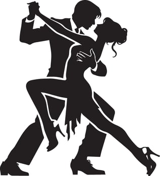 a black silhouette of a couple dancing. vector