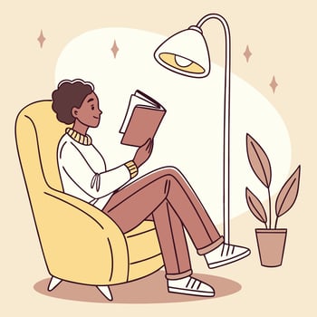 A woman is sitting in a chair reading a book vector