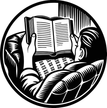 A man reading a book in a circle vector