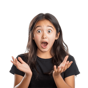 Young Asian teenage girl shows surprise and excitement in a bright indoor setting with a plain background, Young Asian teenage girl surprised and excited isolated transparent background png