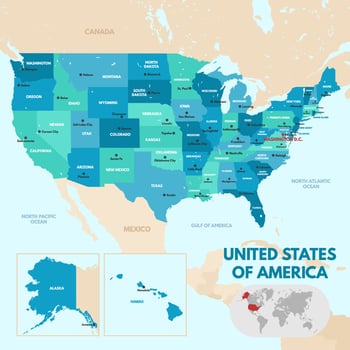 Blue Tone Gulf of America and United States Map vector