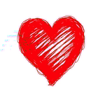 Hand-drawn red heart with sketchy strokes on a plain white background. Symbol of love, passion, and affection. Valentine's day illustration. vector