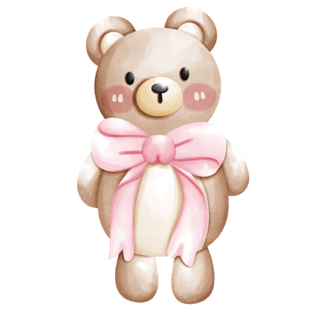 Teddy bear illustration with a pink bow png