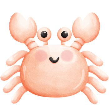 Adorable watercolor crab clipart in soft neutral colors, isolated on background, crab, watercolor,clipart, kids, cute, fun png