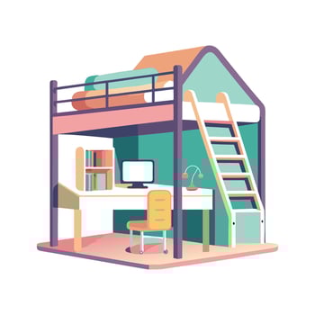 Bunk bed with integrated study desk design vector