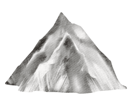 Mountain Range watercolor illustration. Hand-drawn monochrome silhouette of peak and hills for travel and adventure design. Painting of snowy landscape in minimalist line art style. png