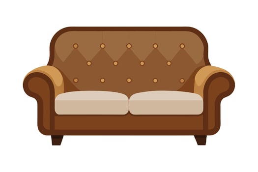 Classic Two-Seater Sofa Illustration Elegant Brown Couch with Tufted Backrest and Rolled Armrests - Perfect for Furniture Design, Interior Decor Concepts, Home Improvement Projects vector