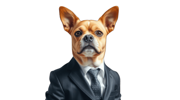 A dog dressed in a suit and tie png