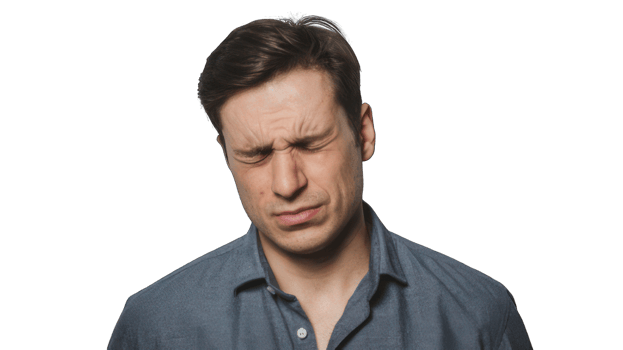 A man is looking at his eyes with a sad expression png