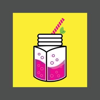 A pink and white potion bottle with a red cork on a bright yellow background vector