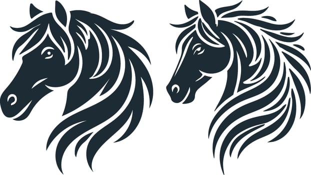 Set of Horse Head Silhouette Illustrations White Background vector