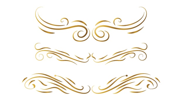 gold calligraphy line text dividers and frame decoration set isolated on white background vector