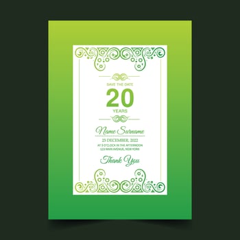 Green birthday card invitation template. vector