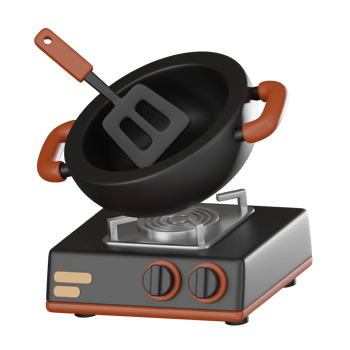 3D render, Cooking Pan with Spatula and Gas Stove for Kitchenware, Icon Illustration png