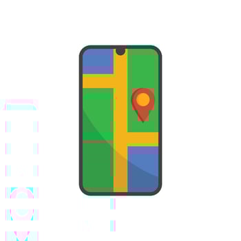 A phone screen displays a map vector