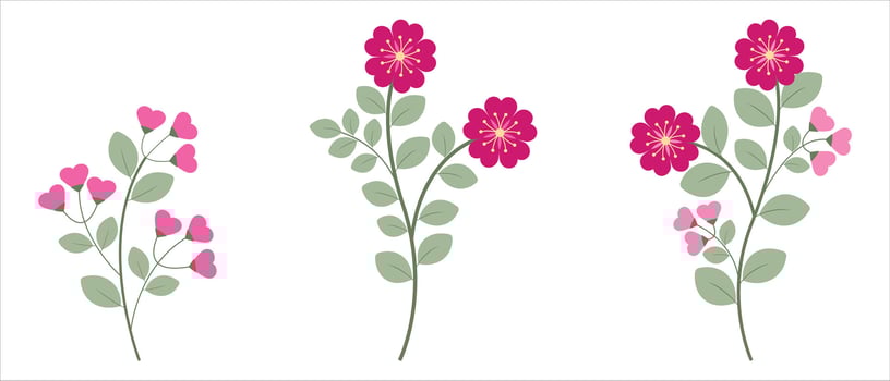 Love Pink Fuchsia Flowers And Green Leaves Collection vector