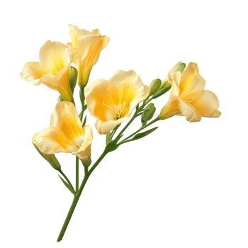 Beautiful freesia flowers in soft yellow hues isolated on a clean transparent background, freesia flowers isolated on transparent background png