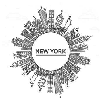 Outline New York USA City Skyline with Modern Buildings and copy space Isolated on White. New York Cityscape. vector