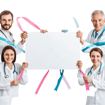 Doctors with Pink Ribbon Sign in Hands On Transparent Background png