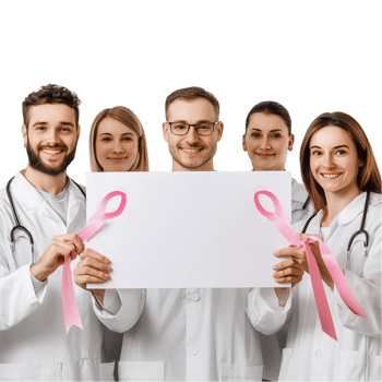 Group of Doctors Holding a Sign with Pink Ribbon On Transparent Background png