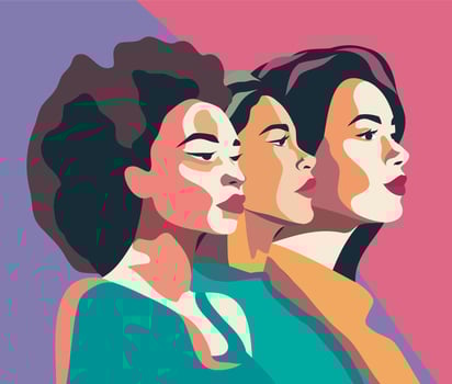 Movements for gender equality and women's empowerment. Free women. Women of different skin colors, cultures and nationalities stand side by side. International Women's Day. abstraction vector