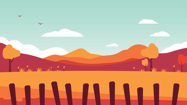 Wheat Field Landscape with Mountains Hills View in the Morning vector
