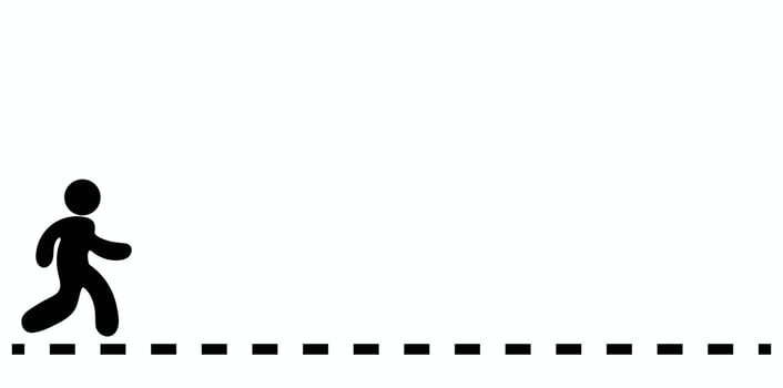 Simple black stick figure running on a dotted line for concept of path, journey, progress or direction, walking, simple drawing vector