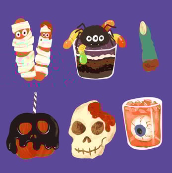 Halloween party foods elements collection in flat design vector