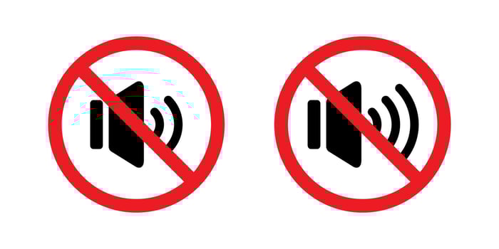 Sound speaker forbidden icon in flat style. Audio prohibition sign symbol vector
