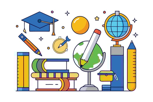 A vibrant collection of illustrated education symbols such as rulers, books, and globes, highlighting learning and cultural pride for Black History Month vector