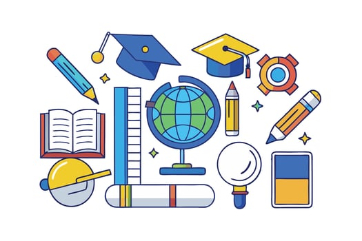 Educational icon set with colorful books, pencils, and academic tools symbolizing success, heritage, and knowledge for Black History Month vector