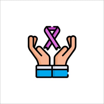 Hands holding a pink ribbon icon vector