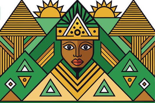 Afrocentric geometric design featuring bold patterns, earthy tones, and cultural symbolism in a symmetrical layout vector
