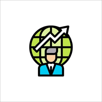 Businessman with globe and arrow icon vector