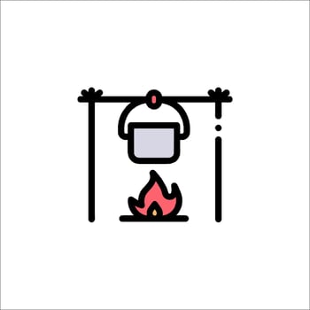 A black and white icon of a stove and a fire vector