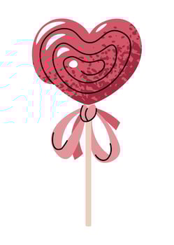 Lollipop heart in transparent package in flat cartoon style. Candy on white background. illustration for Valentine's day for cards, stickers, banners, etc. vector