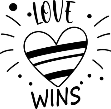 Glyph sticker of a rainbow heart with the text love wins vector