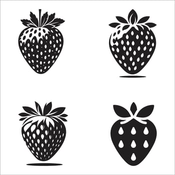 Strawberry Fruit Flat Glyph Outline Silhouette Illustration vector