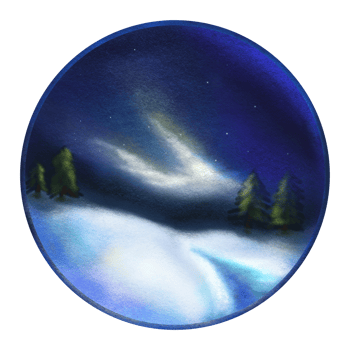 Night snow scene round illustration, snow landscape round background crayon drawing png