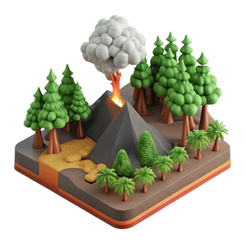 Volcanic Eruption in a Forest 3D Render png