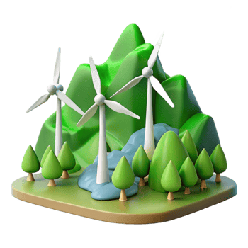 Green Energy Wind Turbines and Mountain Landscape png