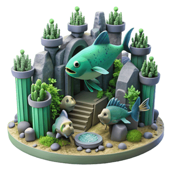 Underwater Oasis Fish, Plants, and Aquatic Architecture png